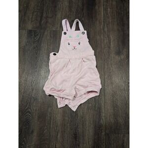 Carters Baby Girls 12M Pink Bunny Overall Shorts & Floral Sleeve Shirt - Easter